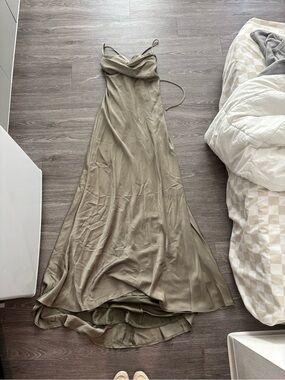 Olive Slip Maxi Dress with Cowl Neck